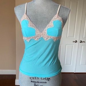 SOLD Y2K 2000s Lace Cami Tank Lingerie Top 🦋 Blue White Doll